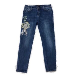 bebe Blue Straight Leg Jeans with Embroidery